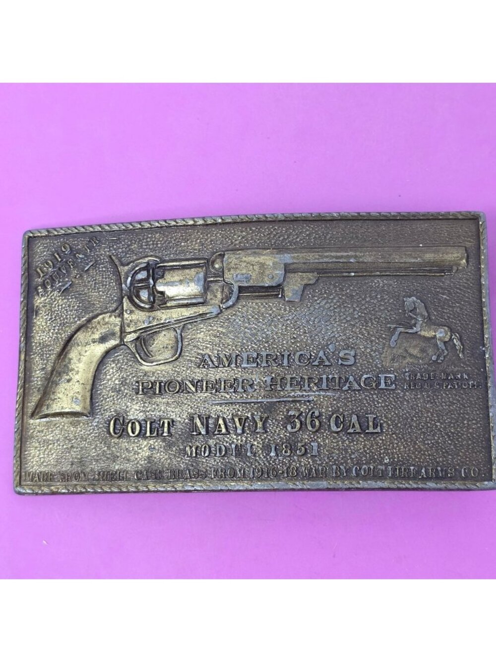 Vintage Colt Navy 36 Cal Revolver Model 1851‎ Brass Belt Buckle Sam Ferren Samco